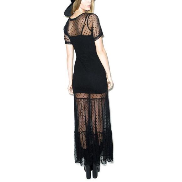 FOR LOVE & LEMONS Lil Darlin Maxi Swiss Dot Sheer Black Dress Overlay Medium - Picture 3 of 13